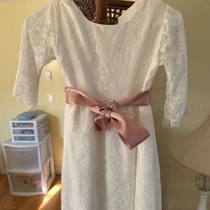 Girls Soft lace flower girl dress with pink sash